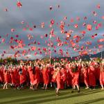 The newest graduates of Mount Si High School celebrated their accomplishments Friday night with the traditional cap toss following commencement ceremonies at Mount Si Stadium.                                Carol Ladwig/Staff Photo