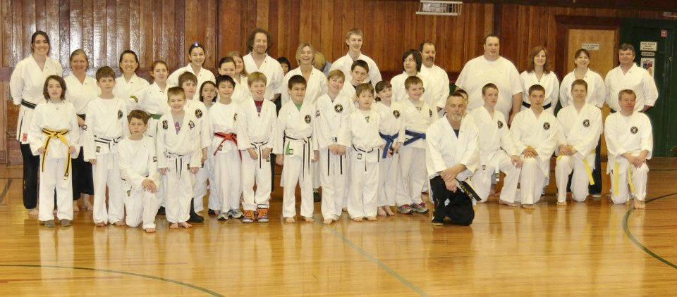 Michael Morris with a large group of his karate students. (Courtesy Photo)