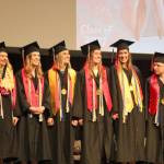 The six students with the highest GPAs were recognized at the ceremony. They are, from left, Salutatorian Courtney Tobin, Valedictorians Alia Hanson, Alice Ish, Julie Know, Margaret Knox and Raina Mooney.                                (Evan Pappas/Staff Photo)