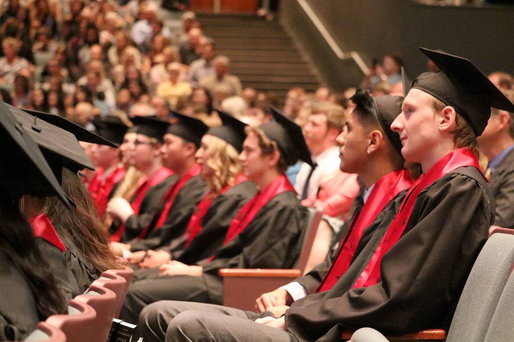Graduates listen to Dan Armstrong&rsquo;s speech about making the most of of the opportunities life gives you.                                (Evan Pappas/Staff Photo)