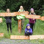 Girls participating in the Big Cedar Trail project include from left, standing - Sarah Hays, Elsie Ronald, Ember Thompson, Audrey Buchthal, Natalie Schubert, and kneeling - Addy Bastien. Courtesy Photo