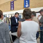 Jerome Pionk with the King County Roads Division discusses the problem of the bridge.                                Carol Ladwig/Staff Photo