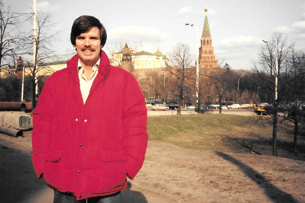 Joseph Fjelstad outside the Kremlin, the residence of the Russian president, in the early 90s. His book &ldquo;In Our Own Words&rdquo; has been republished and is available on Amazon. (Courtesy Photo)