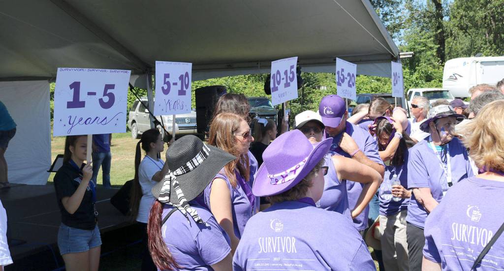 Before the first march, cancer survivors divided themselves into groups based on how many years they have been a survivor. (Evan Pappas/Staff Photo)