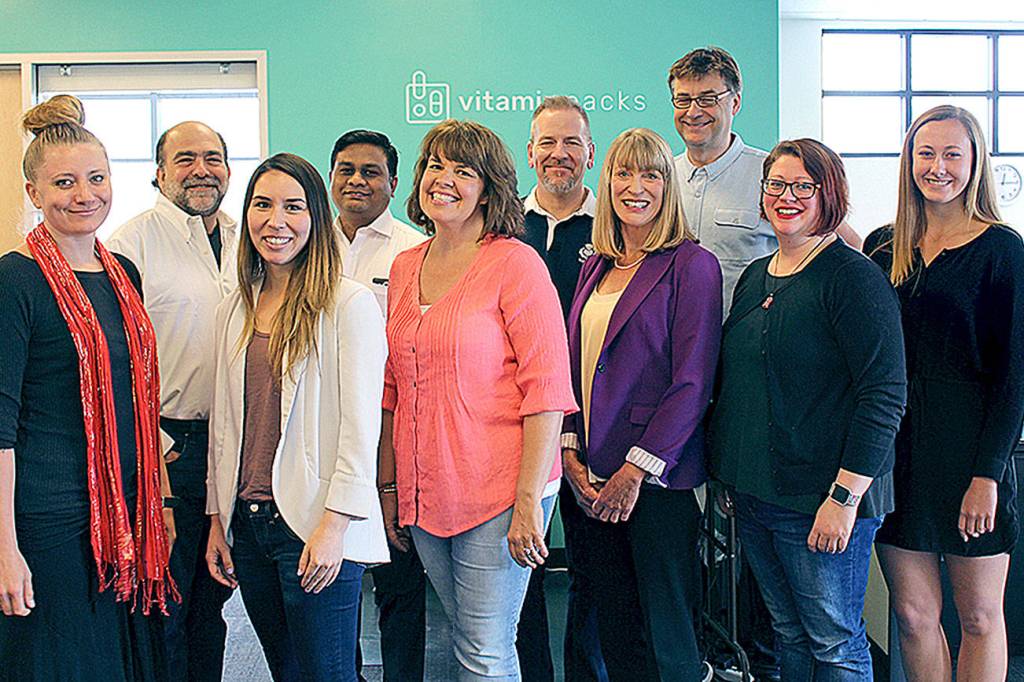 Courtesy Photo                                Some of the Vitamin Packs staff, pictured from left are Christina Bletko, nutritionist; Jason Brown, CEO; Christina Metzger, office manager; Prem Thudia, CTO; Tamara Bernadot, SVP nutritional development; Louis Bartrand, senior visual designer; Elizabeth Somer, MA, RD, advisory board member; Laurent Bourscheidt, SVP brand and creative; Karina Churchill, nutritionist; and Cassie Carter, intern.