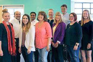 Courtesy Photo                                Some of the Vitamin Packs staff, pictured from left are Christina Bletko, nutritionist; Jason Brown, CEO; Christina Metzger, office manager; Prem Thudia, CTO; Tamara Bernadot, SVP nutritional development; Louis Bartrand, senior visual designer; Elizabeth Somer, MA, RD, advisory board member; Laurent Bourscheidt, SVP brand and creative; Karina Churchill, nutritionist; and Cassie Carter, intern.
