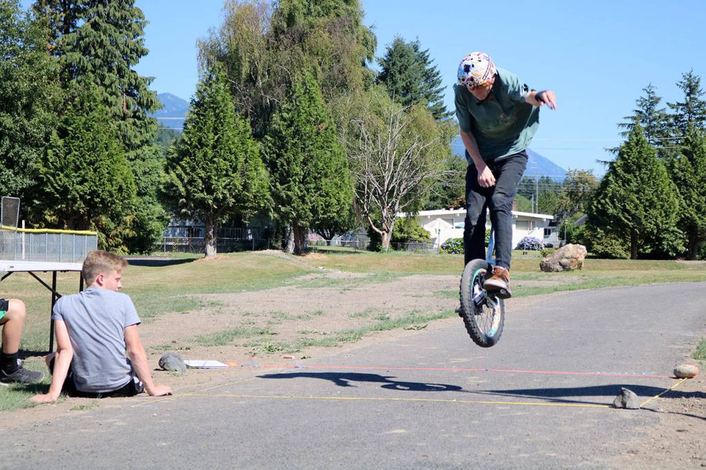 A cyclist form Canada makes a 240 centimeter long jump. (Evan Pappas/Staff Photo)