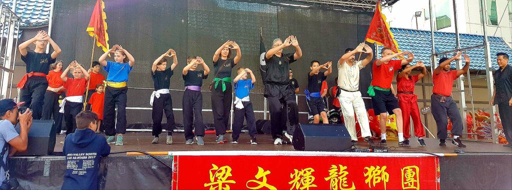 Members of the Kung Fu Club of Fall City demonstrate Raging River Wing Chun Kung Fu July 16 in Seattle&rsquo;s Chinatown.                                Courtesy Photo