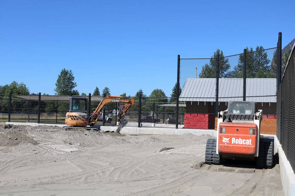 The $1.6 million Torguson Park ball fields project is very nearly complete, with only a few bleachers, dugout benches and fencing issues to resolve at the fields, plus the installation of exercise stations along the new trail. Because of the recent warm weather, the city may delay the hydroseeding of the disturbed grassy areas until late summer, to save on irrigation costs.                                 (Evan Pappas/Staff Photo)