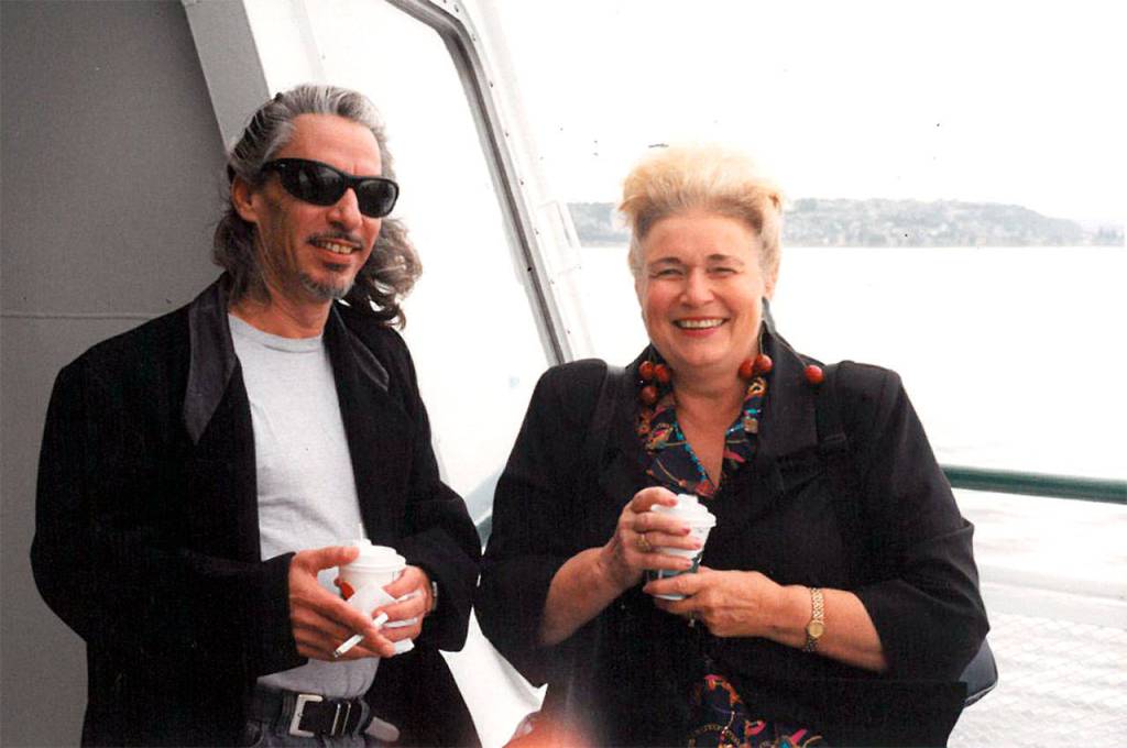 Frank Silva, who played Killer Bob in the original show, became good friends with Cokewell during the filming of Twin Peaks, Here, the two take a smoke break on the ferry ride to Bainbridge Island for a Twin Peaks Fest many years ago.                                (Courtesy Photo)
