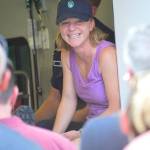 Haines&rsquo; sister flashes a joyous smile as she sits next to her in the ambulance.                                Photo courtesy of Mary Miller
