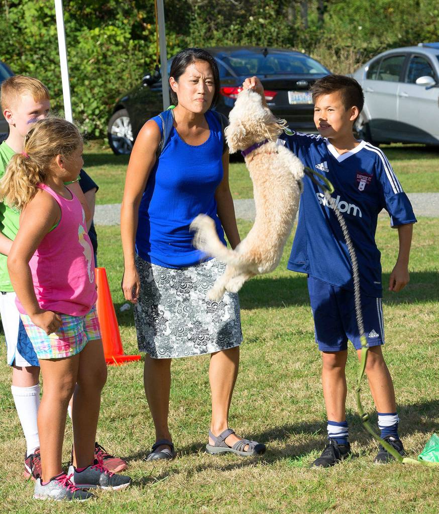 Winners of the first Best Trick contest were Kristine and Kyan Zantua with a high jump.                                (Courtesy Photo by Eric Anderson)