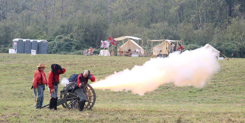 Union soldiers fire off a cannon at their opponents. (Evan Pappas/Staff Photo)