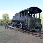 Northwest Railway Museum volunteers build a short track onto the bed of a hauling truck at Blodel-Donovan Park in Bellingham. (Photo courtesy of Northwest Railway Museum)