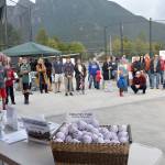 North Bend Public Works Director Mark Rigos points out the game to guess the length of the new walking trail, one of the latest park improvements celebrated Sept. 14 at North Bend&rsquo;s Torguson Park. (Carol Ladwig/Staff Photo)