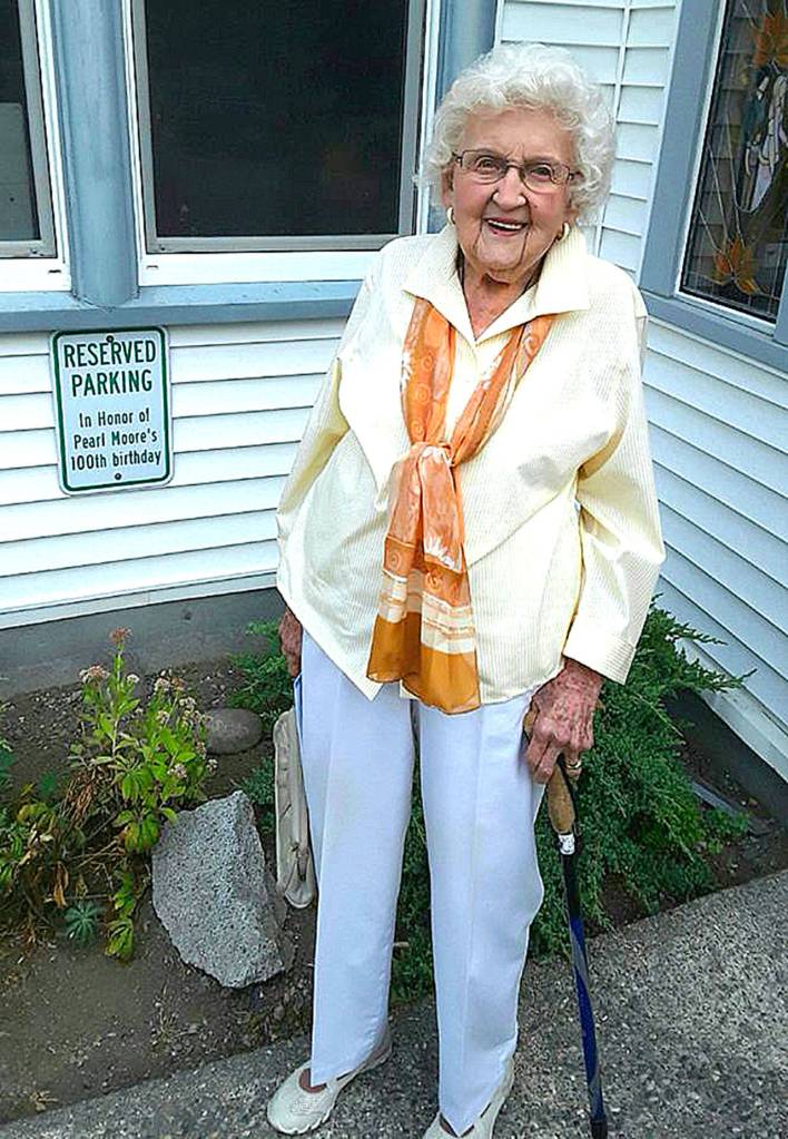 In honor of her 100th birthday, Preston resident Pearl Moore received a special parking spot, just for her. (Courtesy Photo)