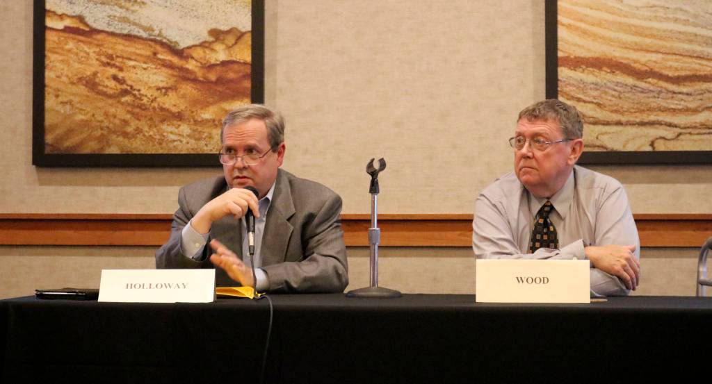 Bryan Holloway responds to an answer by his opponent Tom Wood. (Evan Pappas/Staff Photo)