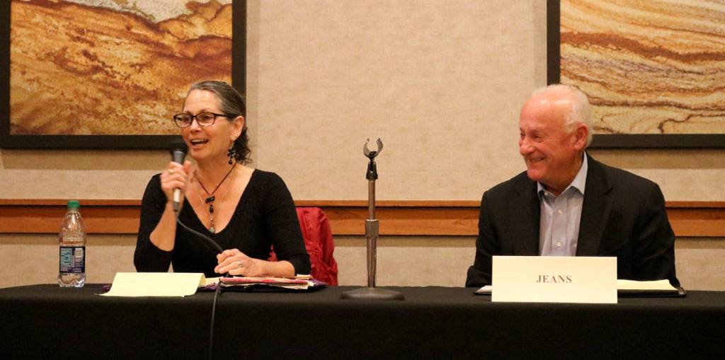 Cristie Coffing and Bob Jeans, running for position 1 on the city council, answer questions, about growth, and vision for the future of the city. (Evan Pappas/Staff Photo)