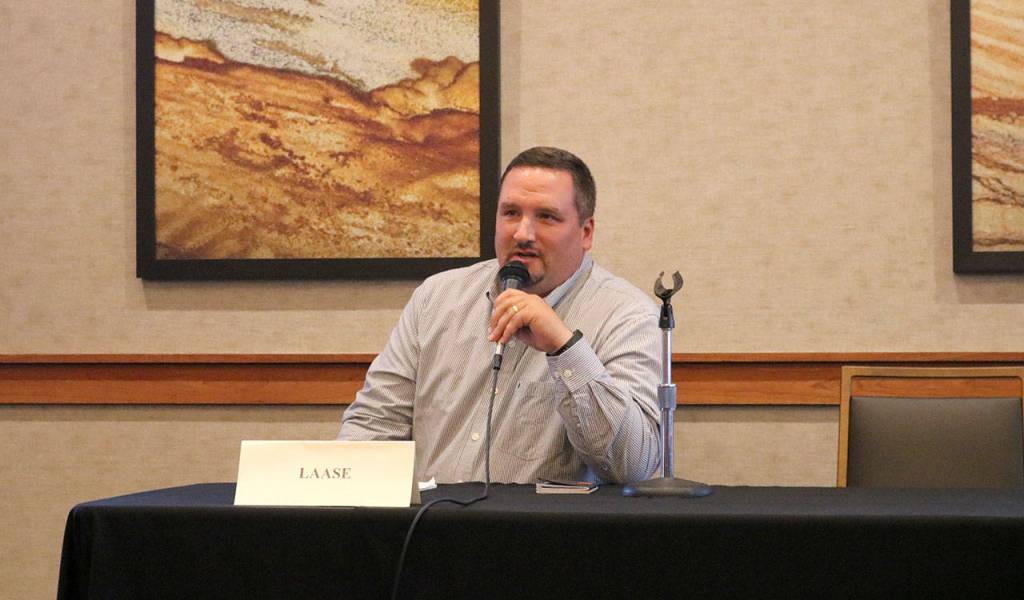 Matt Laase, running for Position 5, talked about diversification of the city&rsquo;s revenue and reducing overall expenses. (Evan Pappas/Staff Photo)