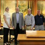 The Snoqualmie City Council is fully staffed once again with Mayhew&rsquo;s appointment. From left: Bob Jeans, Katherine Ross, Heather Munden, James Mayhew, Bryan Holloway, Sean Sundwall, Kathi Prewitt, and Mayor Matt Larson. (Evan Pappas/Staff Photo)