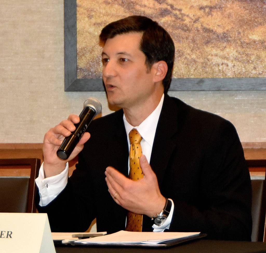 Gary Fancher, the challenger for Position 4 on the Snoqualmie Valley School Board, talked about his priorities for the school district. (Carol Ladwig/Staff Photo)