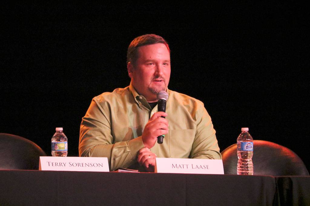 Matt Laase describes the work he has done on the Snoqualmie planning commission. (Evan Pappas/Staff Photo)