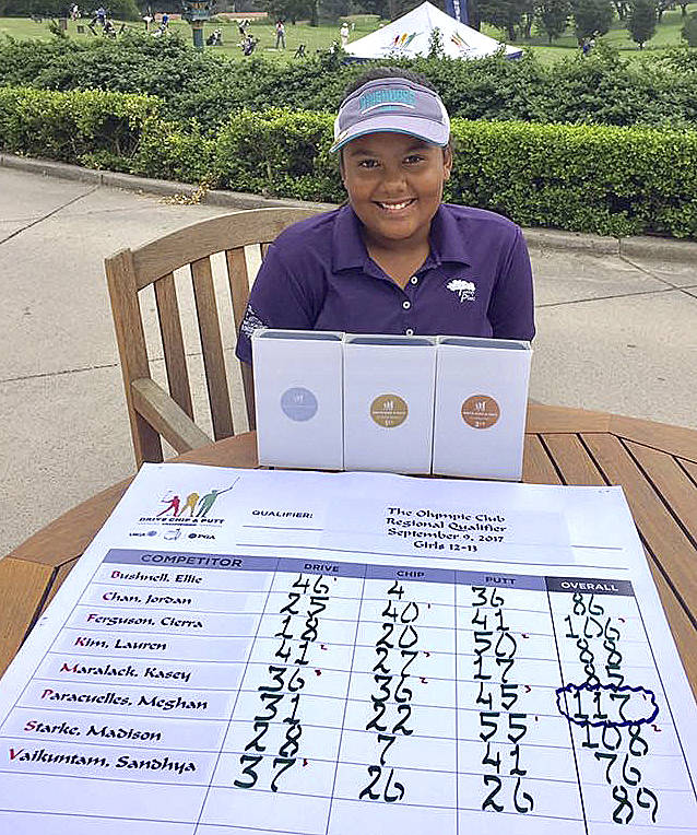 Kasey Maralack poses with her scorecard after qualifying for the national Drive Chip and Putt competition. (Courtesy Photo)