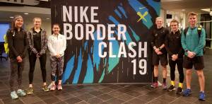 Geneva Schlepp, Sami Corman, Kenna Clawson, Luke George, Nate Pendleton and Joe Waskom pose for a photo at the 19th annual Nike Border Class 5K Nov. 18. (Photo courtesy of Susan Schlepp)