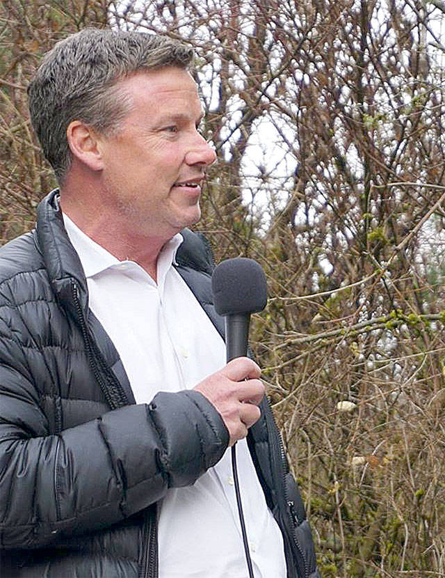 State Senator Mark Mullet spoke Friday morning at the ribbon cutting for the new and improved High Point Trailhead. (Courtesy Photo)