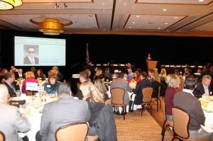 Lt. Gov. Cyrus Hibib addresses a crowd at the East King County Chambers of Commerce Legislative Coalition breakfast on Thursday. Raechel Dawson/staff photo
