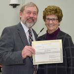North Bend City Councilwoman Jeanne Pettersen poses with Mayor Ken Hearing after swearing her oath of office for another term. (Courtesy Photo)