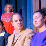 Jake, played by René Schuchter, center, talks with both versions of his daughter, Molly, at age 12, played by Bella Branson, left, and at age 21, played by Rachel Friedley, right, while his sister Karen, played by Brynne Garman, back, watches. (Courtesy Photo)