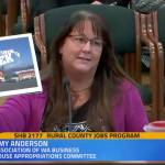 Amy Anderson, government affairs director of the Association of Washington Businesses, shows lawmakers the associations review of 70 Washington manufacturers at the hearing for HB 2177 on Monday, Jan. 29. She said every industry expressed a need for skilled workers. Screenshot courtesy of TVW