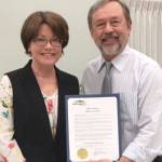 King County Sexual Assault Resource Centers Laurel Redden poses with North Bend Mayor Ken Hearing after he proclaimed April as Sexual Assault Awareness Month. Photo courtesy of the city of North Bend