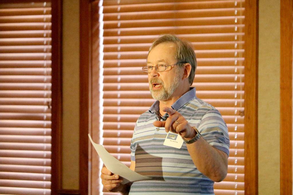 North Bend Mayor Ken Hearing delivers his State of the City presentation at the Snoqualmie Valley Chamber of Commerce Luncheon. Evan Pappas/Staff Photo