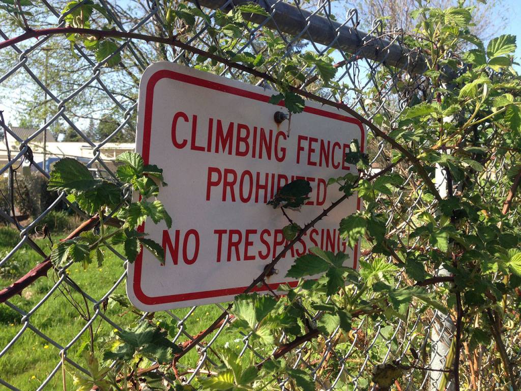 A sign at the south east corner of the North Bend Elementary School grounds from the new bike park. Photo courtesy of Mark Joselyn