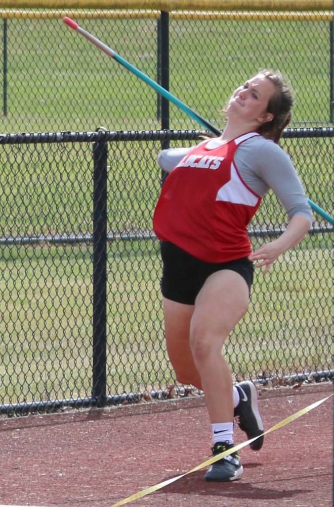 Mount Sis Jenae Usselman unleashes the javelin at districts. Andy Nystrom / staff photo