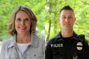 From left to right: The city of Snoqualmie hired events coordinator Nicole Wiebe, officer Jayce Gutzler and project engineer Kim D. Scattarella