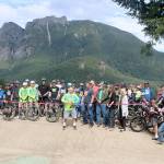 City Staff, Si View Metro Parks staff, volunteers, and bikers gather to officially cut the ribbon on the bike track at Torguson Park. Evan Pappas/Staff Photo
