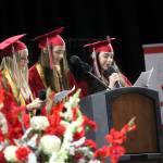 Three valedictorians, Christina Williams, Elizabeth Bourgault and Rachel Brucchieri speak at the Mount Si High School graduation ceremony. Photo courtesy of Mount Si High School