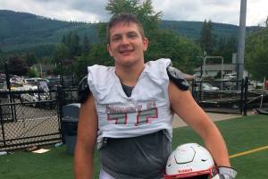Mount Si Wildcats senior defensive end/right tackle Slater Macko (pictured during spring practices in early June) is eagerly anticipating his senior season on the gridiron. Shaun Scott/staff photo