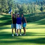 From left, Julie Meador, Tina Methven and Annette Seydel following Methvens hole-in-one on July 10. Courtesy photo