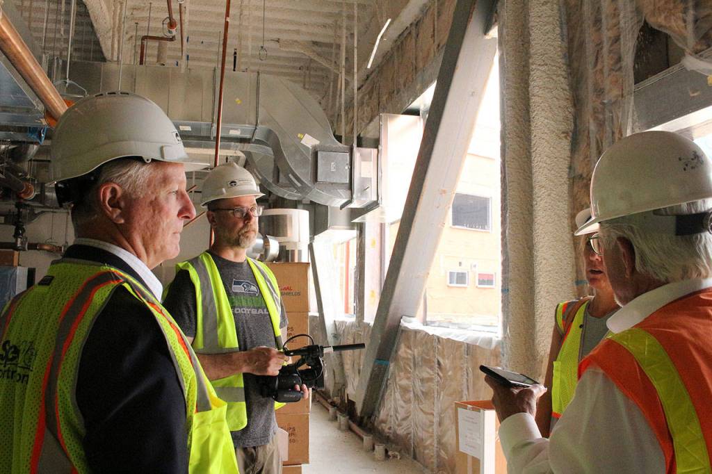 From left: SVSD superintendent Robert Manahan, Mt. Si digital media teacher Joe Dockery, Living Snoqualmie Dana McCall and Project Manager Clint Marsh. Madison Miller/staff photo.
