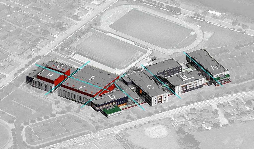 Aerial view of school when completed.