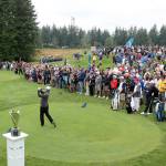 Willie Wood takes the first shot of the tournament on Friday morning in Snoqualmie. Evan Pappas/Staff Photo