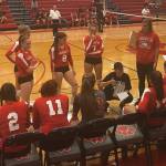 Mount Si Wildcats head coach Bonnie Foote instructs her team during a timeout in a matchup against the Bishop Blanchet Braves on Sept. 6 in Snoqualmie. Shaun Scott/staff photo