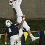 Mount Sis Jonny Barrett snags a 5-yard touchdown pass from Cale Millen during the Wildcats 52-28 win over Skyview on Sept. 14. Mount Si (3-0) has also defeated Wenatchee (52-0) and Kentwood (54-10) this season. The Wildcats will host Woodinville at 7 p.m. Friday. Courtesy of Calder Productions