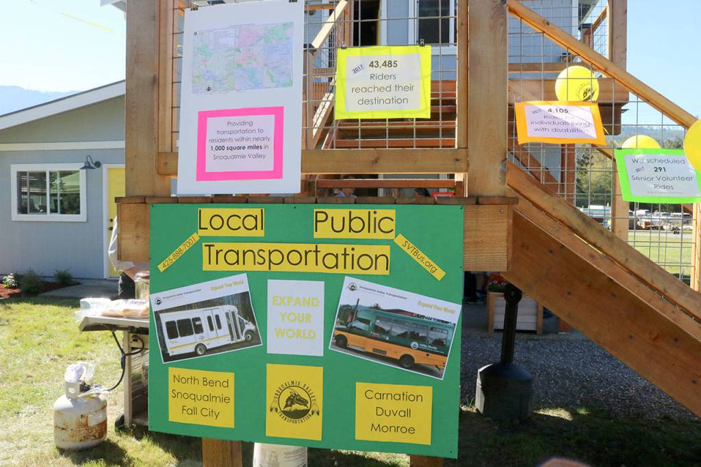 Several of SVTs statistics from 2017 were printed on posters at the 15th anniversary celebration. In 2017, more than 40,000 trips were made using SVT. Evan Pappas/Staff Photo