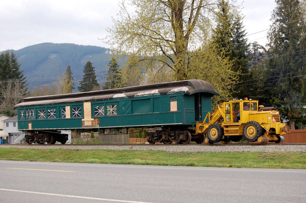 The Chapel Car being brought into North Bend after it was donated to the museum in 2008. Courtesy Photo