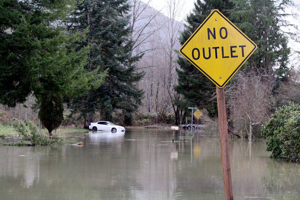 Flooding in a residential neighborhood in Snoqualmie in 2016. Evan Pappas/Staff Photo